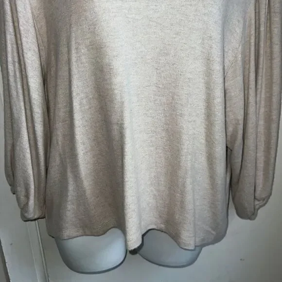 MAGASCHONI Oatmeal Heather Viscose Blend Blouson Sleeve Brushed Jersey Sweater-M - Picture 5 of 9